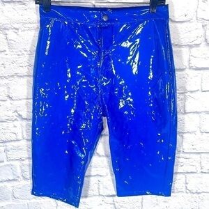 Unbranded Neon Blue Faux Leather Pleather Shiny Plastic Raincoat Shorts